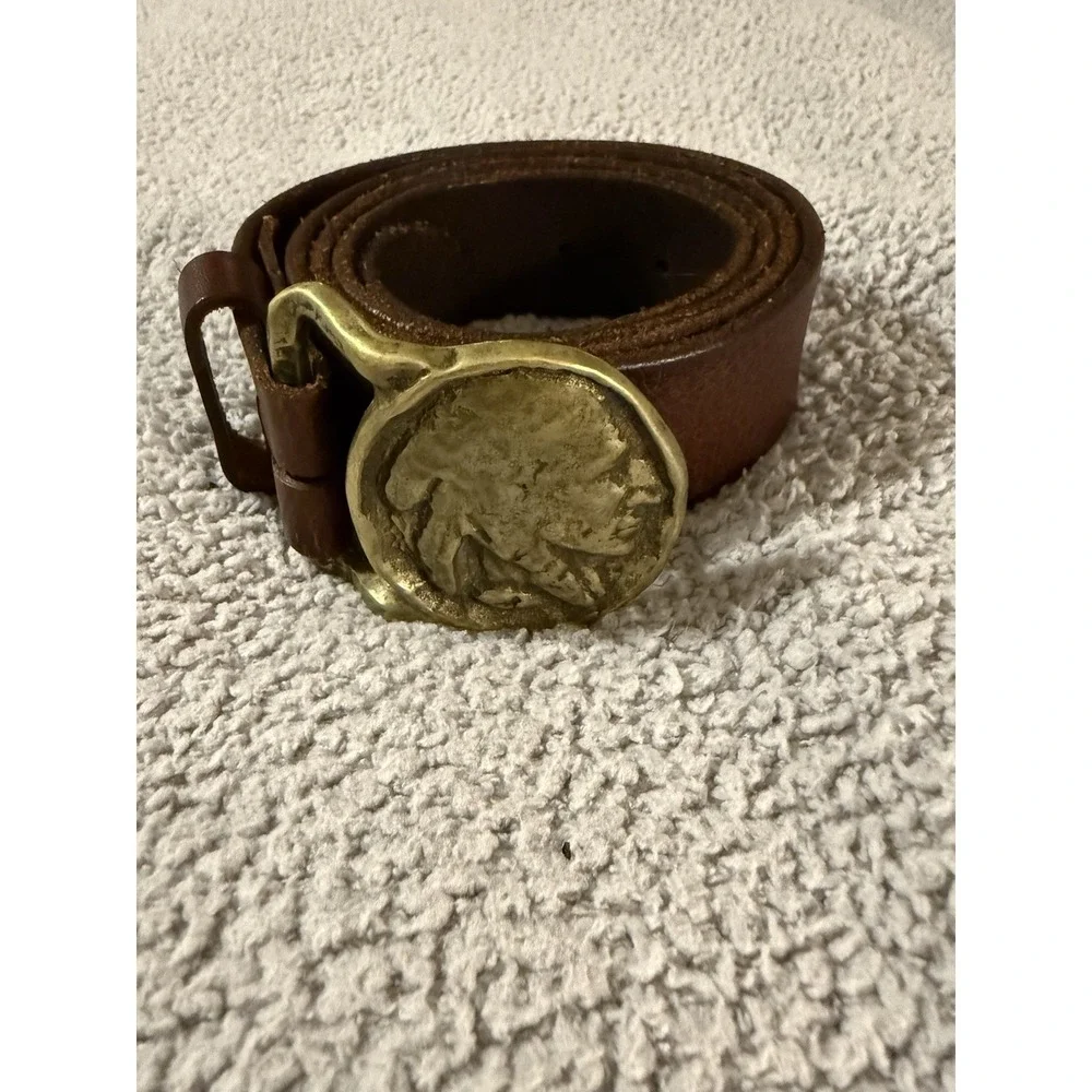 Vintage 70's Solid Brass Indian Head Belt Buckle 40